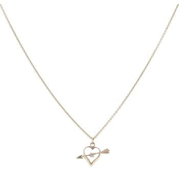 9ct Yellow Gold 0.01ct Diamond Arrow and Heart Pendant And Chain 18"