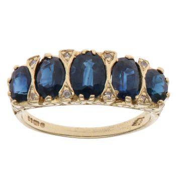 18ct Yellow Gold 0.04ct Diamond and Sapphire Five Stone Ring