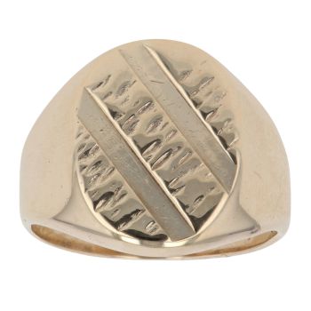 9ct Yellow Gold Linear Patterned Signet Ring