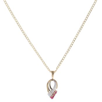 9ct Yellow Gold 0.01ct Diamond And Ruby Pendant and Chain 18"