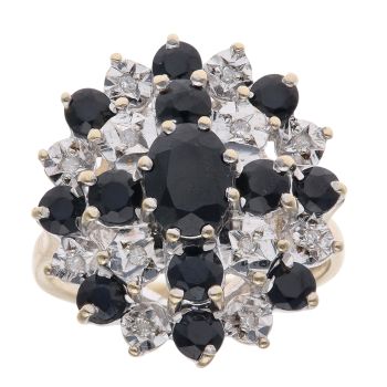 9ct Yellow Gold 0.05ct Diamond and Sapphire Cluster Ring