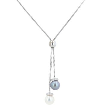 18ct White Gold 0.30ct Diamond And Pearl Necklace 16"