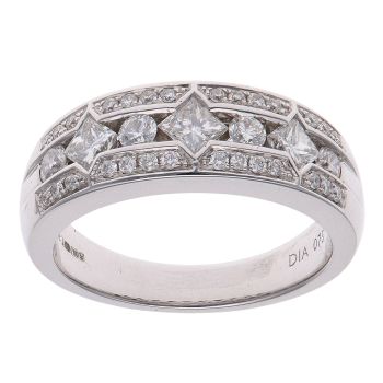 18ct White Gold 0.75ct Brilliant and Princess Cut Diamond Fancy Ring