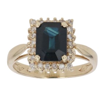 14ct Yellow Gold 0.20ct Brilliant Cut Diamond and Sapphire Cluster Ring