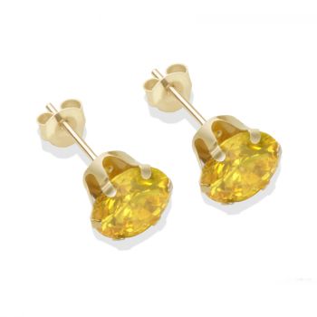 9ct yellow gold 7mm citrine CZ stud Earrings