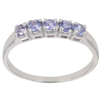 9ct White Gold Amethyst Five Stone Ring