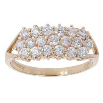 14ct Yellow Gold Cubic Zirconia Three Row Ring