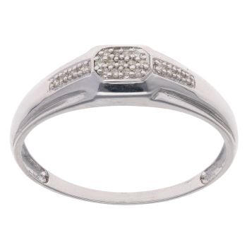 9ct White Gold 0.10ct Brilliant Cut Diamond Signet Ring