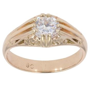 9ct Yellow Gold Cubic Zirconia Patterned Signet Ring