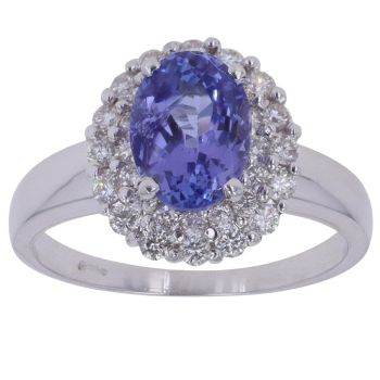 14ct White Gold 0.50ct Brilliant Cut Diamond and Tanzanite Cluster Ring