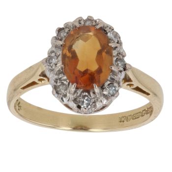18ct Yellow Gold 0.08ct Diamond And Citrine Cluster Ring