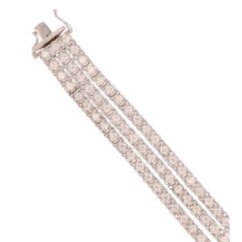 18ct White Gold 6.00ct Brilliant Cut Diamond Three Row Tennis Bracelet 7"