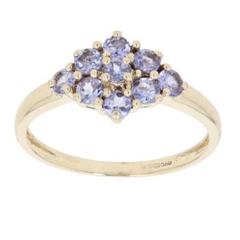 9ct Yellow Gold Tanzanite Cluster Ring