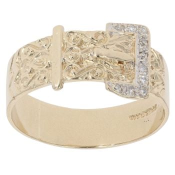 9ct Yellow And White Gold 0.05ct Diamond Buckle Ring