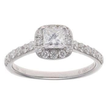 18ct White Gold 0.80ct Princess And Brilliant Cut Diamond Cluster Ring