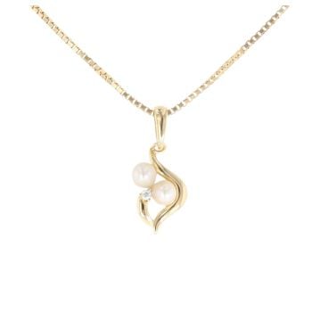 18ct Yellow Gold 0.05ct Diamond And Pearl Chain 16"