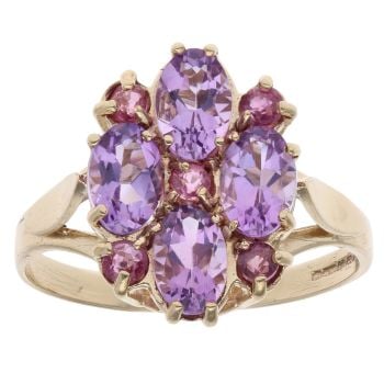 9ct Yellow Gold Ruby And Amethyst Cluster Ring
