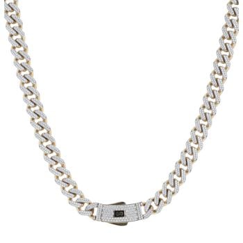 14ct Yellow Gold Monaco Curb Classic Full Cubic Zirconia Pave Lock Chain 20"