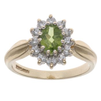 9ct Yellow Gold Cubic Zirconia and Peridot Cluster Ring