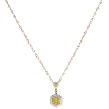 9ct Yellow Gold 0.85ct Brilliant and Single Cut Yellow and Colourless Diamond Cluster Pendant and Chain 18"