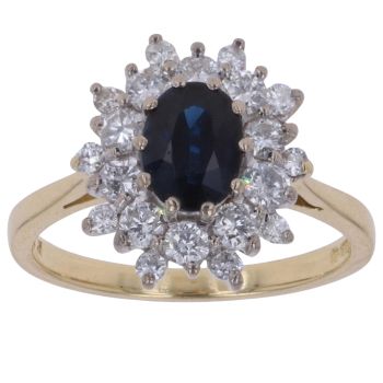 18ct Yellow Gold 0.75ct Brilliant Cut Diamond and Sapphire Cluster Ring