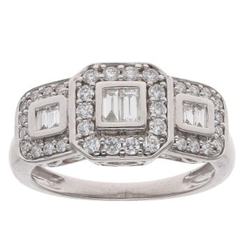 9ct White Gold 0.60ct Baguette And Brilliant Cut Diamond Cluster Ring