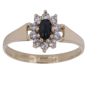 9ct Yellow Gold Cubic Zirconia and Sapphire Cluster Ring