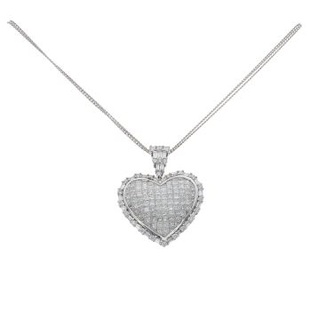 18ct White Gold 6.75ct Princess, Baguette And Brilliant Cut Diamond Cluster Pendant And Chain 16"