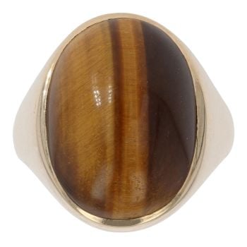 9ct Yellow Gold Tiger's Eye Oval Signet Ring