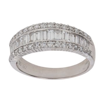 18ct White Gold 0.75ct Brilliant and Baguette Cut Diamond Fancy Ring