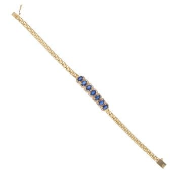 18ct Yellow Gold 0.85ct Brilliant Cut Diamond And Sapphire Bracelet 6.5"