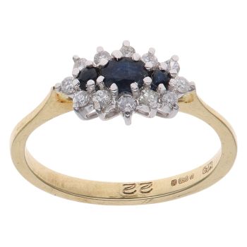 18ct Yellow Gold 0.22ct Diamond and Sapphire Cluster Ring
