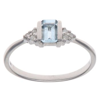 9ct White Gold 0.05ct Diamond and Aquamarine Ring