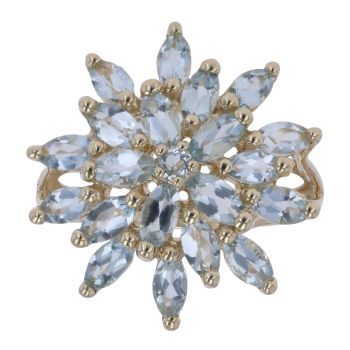 9ct Yellow Gold Aquamarine Flower Cluster Ring