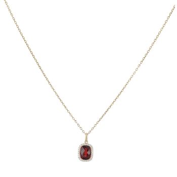 14ct Yellow Gold Cubic Zirconia and Garnet Cluster Pendant and Chain 18"