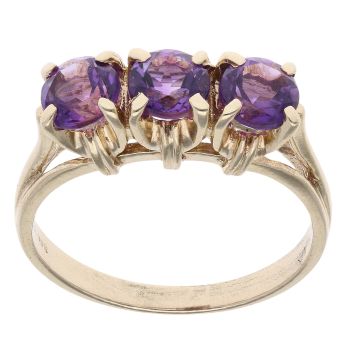 9ct Yellow Gold Amethyst Three Stone Ring