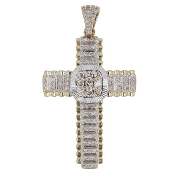 9ct Yellow and White Gold 2.00ct Brilliant Cut Diamond Cross Pendant