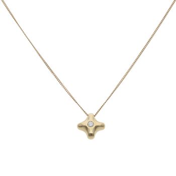18ct Yellow Gold 0.07ct Brilliant Cut Diamond Fancy Pendant And Chain 20"