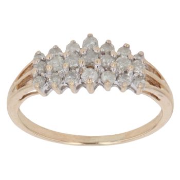 9ct Yellow Gold 0.25ct Brilliant Cut Diamond Three Row Cluster Ring