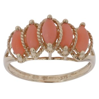 9ct Yellow Gold Coral Five Stone Ring