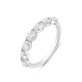 Silver Platinum Plated 0.70ct Oval Cut Lab Grown Diamond Five Stone Ring
