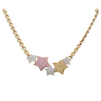 18ct Yellow White and Rose Gold 0.70ct Brilliant Cut Diamond and Sapphire Star Chain 18"
