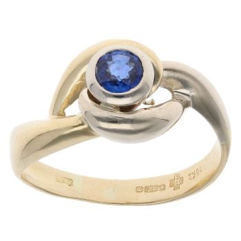 18ct Yellow And White Gold Sapphire Single Stone Twist Ring