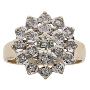 9ct Yellow Gold 0.20ct Brilliant Cut Diamond Cluster Ring