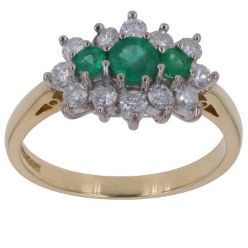 18ct Yellow Gold 0.60ct Brilliant Cut Diamond and Emerald Cluster Ring