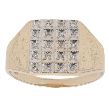 9ct Yellow And White Gold 0.10ct Diamond Signet Ring