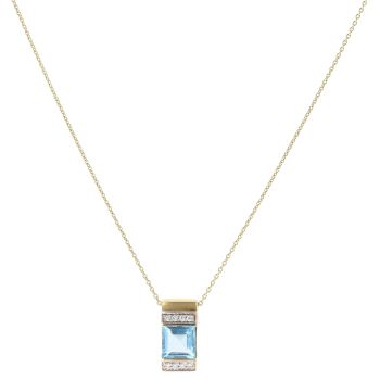 18ct Yellow Gold 0.10ct Diamond and Blue Topaz Pendant and Chain 18"