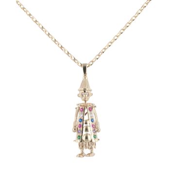 9ct Yellow Gold Cubic Zirconia and Multi Gemstone Clown Pendant and Chain 20"