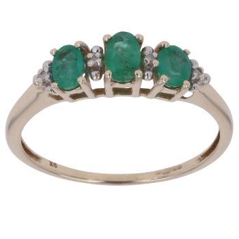 9ct Yellow Gold 0.02ct Diamond and Emerald Three Stone Ring