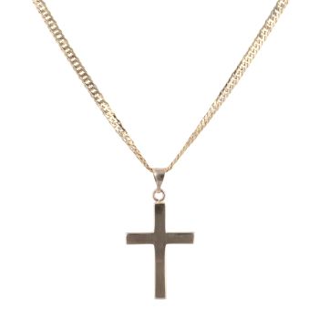 9ct Yellow Gold Cross Pendant and Double Curb Chain 20"